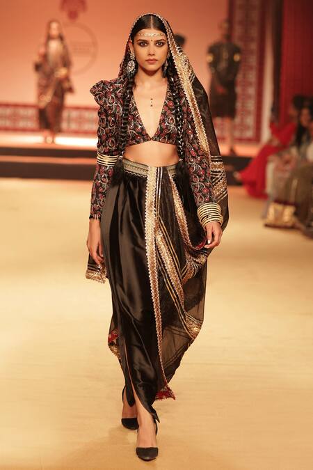 Shop Nitya Bajaj Black Organza, Satin, Modal Beads, Printed Jacket And Cowl Pant Set With Dupatta at Aza Fashions Shop_Nitya Bajaj_Black Organza, Satin, Modal Beads, Printed Jacket And Cowl Pant Set With Dupatta_at_Aza_Fashions