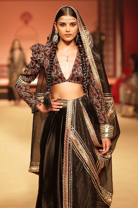 Buy Nitya Bajaj Black Organza, Satin, Modal Beads, Printed Jacket And Cowl Pant Set With Dupatta Online at Aza Fashions Buy_Nitya Bajaj_Black Organza, Satin, Modal Beads, Printed Jacket And Cowl Pant Set With Dupatta_Online_at_Aza_Fashions