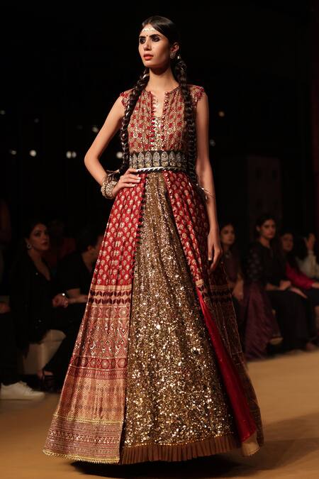 Nitya Bajaj Gold Modal Silk Embroidery Sequin Anarkali Square With Kalidar Jacket Online at Aza Fashions Nitya Bajaj_Gold Modal Silk Embroidery Sequin Anarkali Square With Kalidar Jacket _Online_at_Aza_Fashions