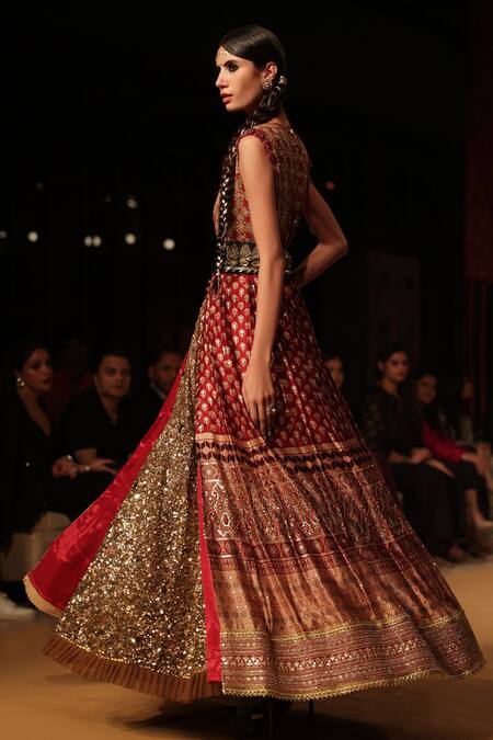 Buy Nitya Bajaj Gold Modal Silk Embroidery Sequin Anarkali Square With Kalidar Jacket Online at Aza Fashions Buy_Nitya Bajaj_Gold Modal Silk Embroidery Sequin Anarkali Square With Kalidar Jacket _Online_at_Aza_Fashions