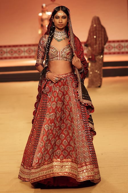 Nitya Bajaj Ajrakh Hand Block Print Bridal Lehenga Set 