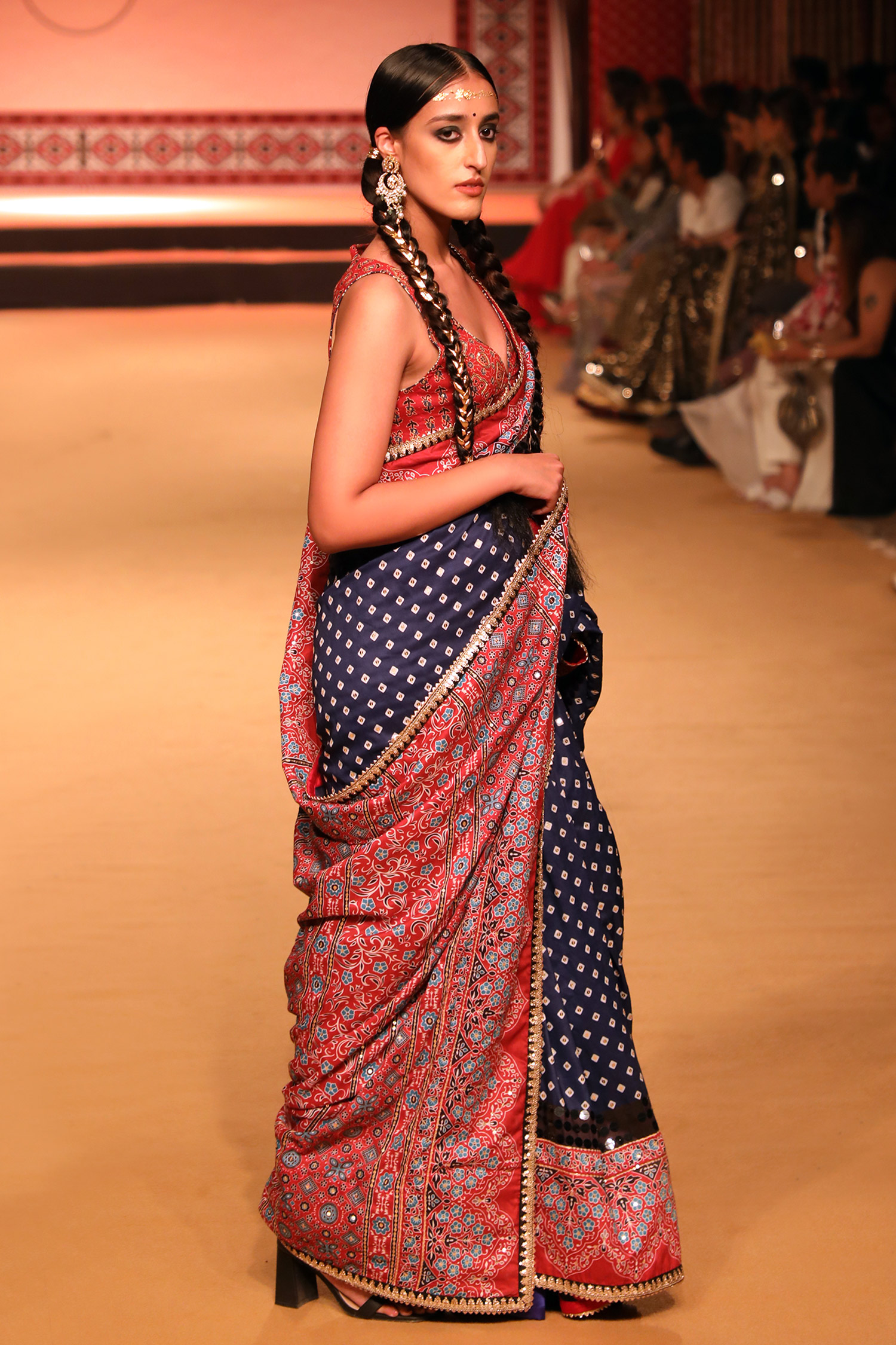 Buy Nitya Bajaj Blue Viscose Crepe Hand Block Printed Bandhej Saree With Blouse Buy_Nitya Bajaj_Blue Viscose Crepe Hand Block Printed Bandhej Saree With Blouse