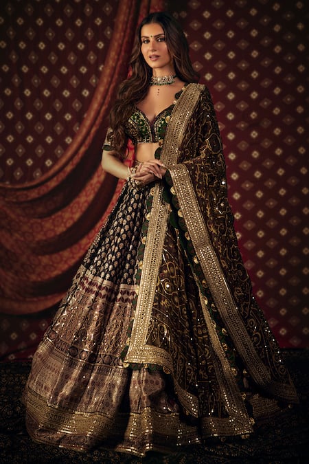 Nitya Bajaj Ajrakh Print & Embroidered Lehenga Set 