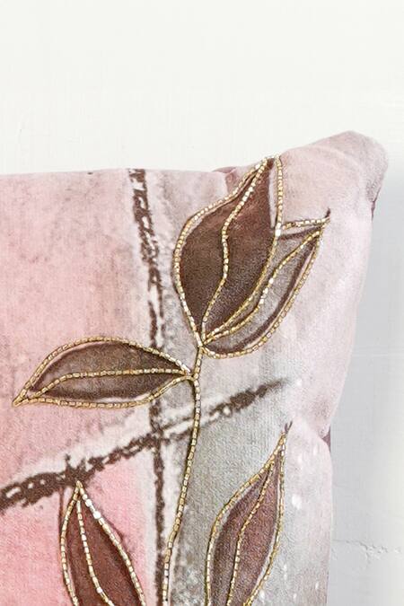 Mid July Home_Pink Premium Velvet Elysium Dreamscape Floral Symphony Pattern Cushion Cover_Online_at_Aza_Fashions