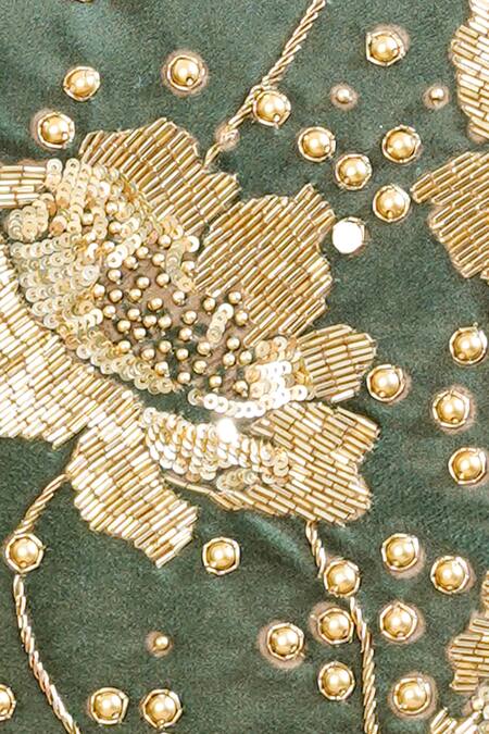 Mid July Home Green Premium Velvet Hand Embroidery Gilded Cushion Cover Online at Aza Fashions Mid July Home_Green Premium Velvet Hand Embroidery Gilded Cushion Cover_Online_at_Aza_Fashions