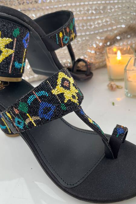 Shop Preet Kaur Black Embroidery Baag Kolhapuri Heels Online at Aza Fashions Shop_Preet Kaur_Black Embroidery Baag Kolhapuri Heels _Online_at_Aza_Fashions