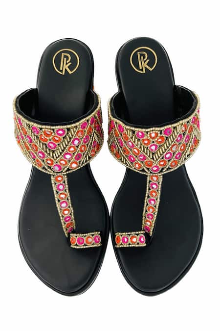 Shop Preet Kaur Black Embroidery Chandni Kolhapuri Heels at Aza Fashions Shop_Preet Kaur_Black Embroidery Chandni Kolhapuri Heels _at_Aza_Fashions
