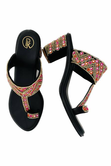 Buy Preet Kaur Black Embroidery Chandni Kolhapuri Heels Online at Aza Fashions Buy_Preet Kaur_Black Embroidery Chandni Kolhapuri Heels _Online_at_Aza_Fashions
