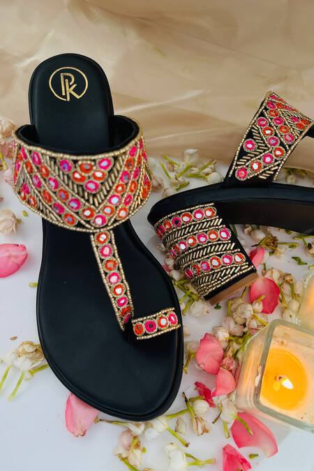 Buy Preet Kaur Black Embroidery Chandni Kolhapuri Heels Buy_Preet Kaur_Black Embroidery Chandni Kolhapuri Heels