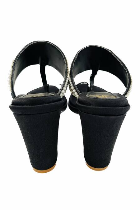 Buy_Preet Kaur_Black Embroidery Aaina Kolhapuri Heels _Online_at_Aza_Fashions