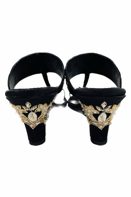 Preet Kaur Black Embroidery, Sequins Sunehri Floral Wedges Online at Aza Fashions Preet Kaur_Black Embroidery, Sequins Sunehri Floral Wedges _Online_at_Aza_Fashions