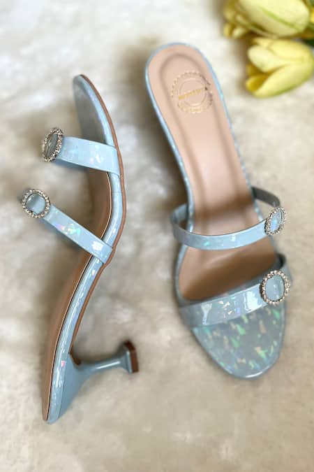 Modanta Footwear Blue Embellished Diamante Brooch Heels 