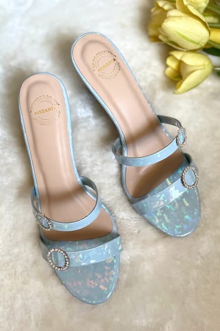 Buy_Modanta Footwear_Blue Diamonds Diamante Brooch Embellished Heels _Online_at_Aza_Fashions
