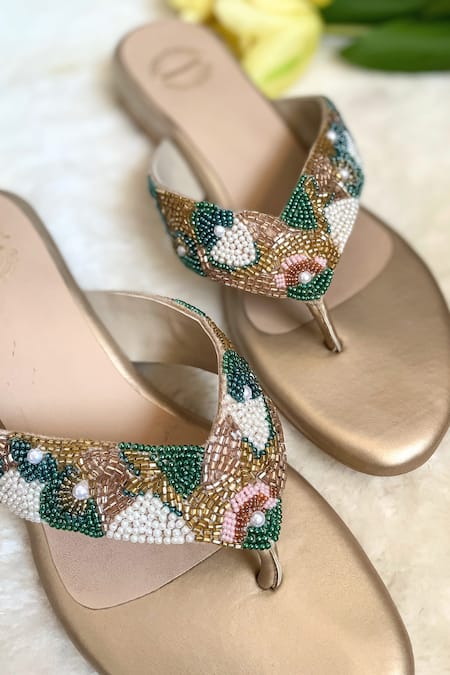 Modanta Footwear_Multi Color Embroidered V-strap Slip-ons _Online_at_Aza_Fashions