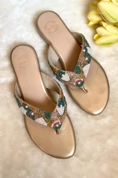 Shop_Modanta Footwear_Multi Color Embroidered V-strap Slip-ons _Online_at_Aza_Fashions