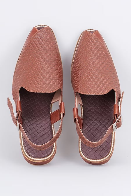 Rng Safawala Brown Basket Weave Slip-on Mules 