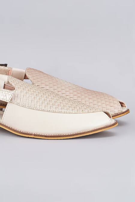 Rng Safawala_White Basket Weave Leather Mules_Online_at_Aza_Fashions