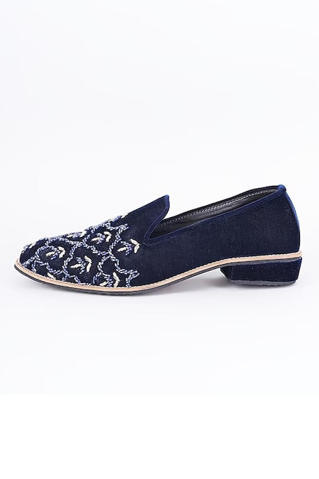 Rng Safawala Royal Blue Cutdana Leather Loafers 