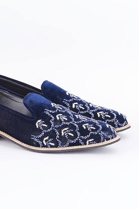Rng Safawala Blue Royal Cutdana Leather Loafers Online at Aza Fashions Rng Safawala_Blue Royal Cutdana Leather Loafers _Online_at_Aza_Fashions