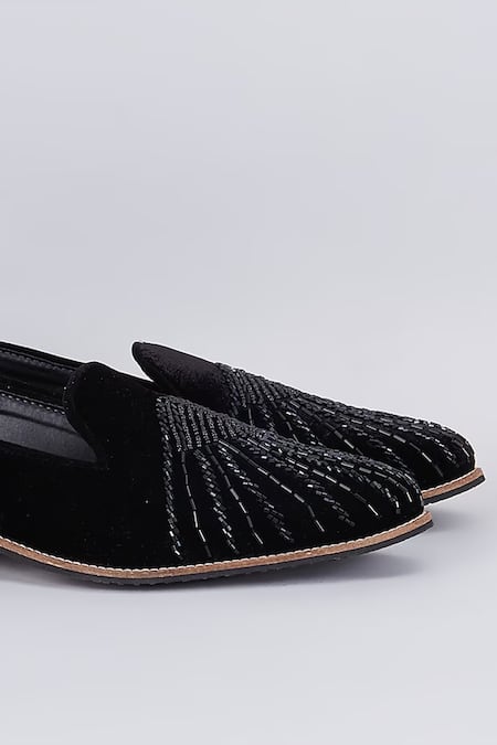 Rng Safawala Black Cutdana Hand Embroidered Leather Loafers Online at Aza Fashions Rng Safawala_Black Cutdana Hand Embroidered Leather Loafers _Online_at_Aza_Fashions
