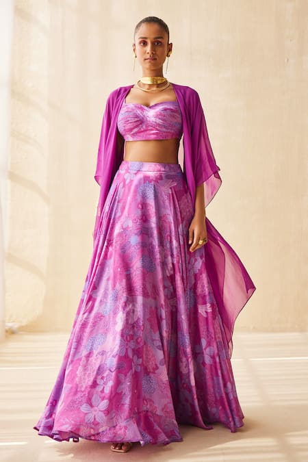 Ankita Dharman Purple Blouse Chinon Floral Deep Rhythm Solid Pattern Lehenga Set 