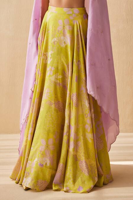 Ankita Dharman_Green Blouse And Lehenga Lurex Floral Mellow Dream Blossom Pattern Set_Online_at_Aza_Fashions