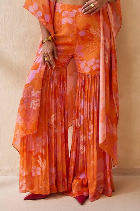 Ankita Dharman_Orange Blouse Lurex Floral Jacket Open Pattern Gharara Set_Online_at_Aza_Fashions