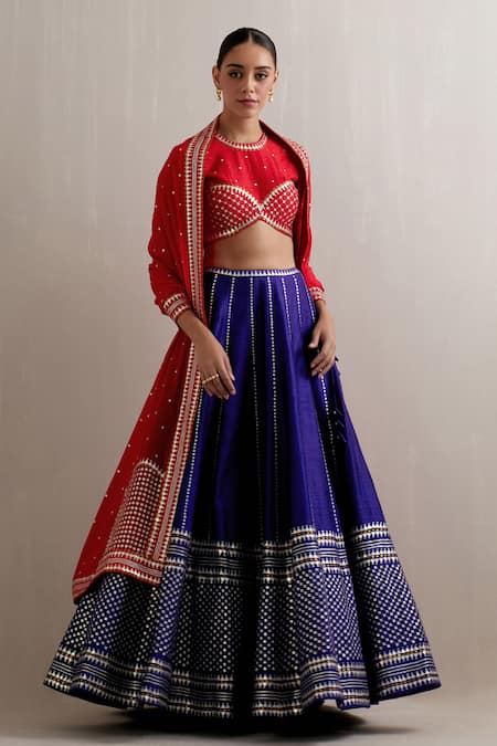 PRIYAL PRAKASH Stripe Embroidered Lehenga Set 