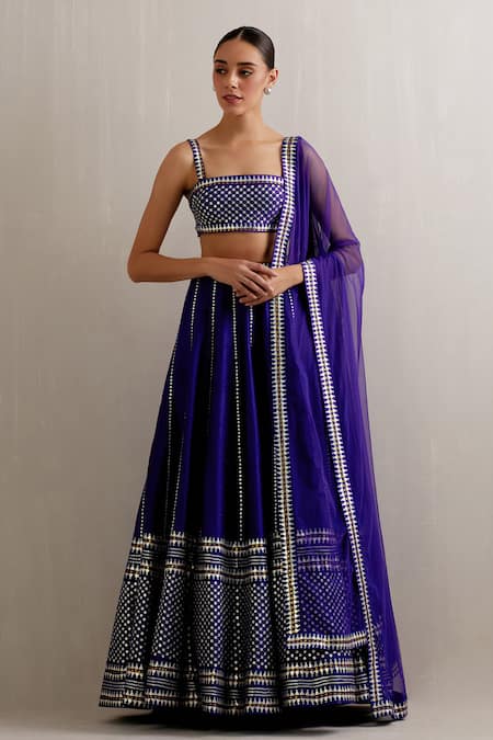 Buy Priyal Prakash Blue Net, Silk Sequins, Zari Square Neck Stripe Pattern Lehenga Set at Aza Fashions Buy_Priyal Prakash_Blue Net, Silk Sequins, Zari Square Neck Stripe Pattern Lehenga Set _at_Aza_Fashions