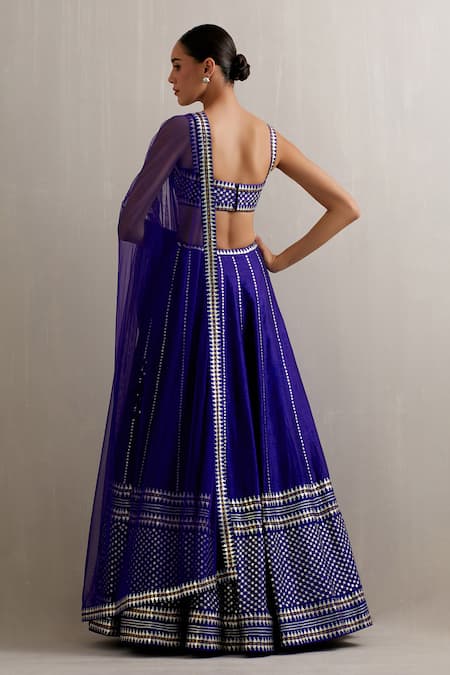 Shop Priyal Prakash Blue Net, Silk Sequins, Zari Square Neck Stripe Pattern Lehenga Set at Aza Fashions Shop_Priyal Prakash_Blue Net, Silk Sequins, Zari Square Neck Stripe Pattern Lehenga Set _at_Aza_Fashions