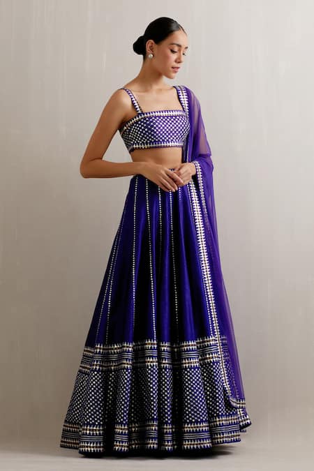 Buy Priyal Prakash Blue Net, Silk Sequins, Zari Square Neck Stripe Pattern Lehenga Set Online at Aza Fashions Buy_Priyal Prakash_Blue Net, Silk Sequins, Zari Square Neck Stripe Pattern Lehenga Set _Online_at_Aza_Fashions