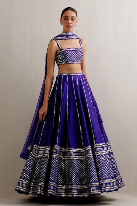 Priyal Prakash Blue Net, Silk Sequins, Zari Square Neck Stripe Pattern Lehenga Set at Aza Fashions Priyal Prakash_Blue Net, Silk Sequins, Zari Square Neck Stripe Pattern Lehenga Set _at_Aza_Fashions
