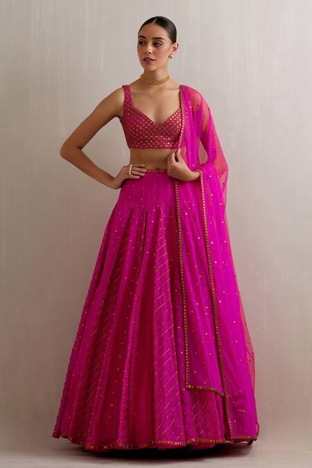 Priyal Prakash Magenta Organza, Polyester, Net Sequins, Zari Sweetheart Neck Work Lehenga Set Online at Aza Fashions Priyal Prakash_Magenta Organza, Polyester, Net Sequins, Zari Sweetheart Neck Work Lehenga Set _Online_at_Aza_Fashions