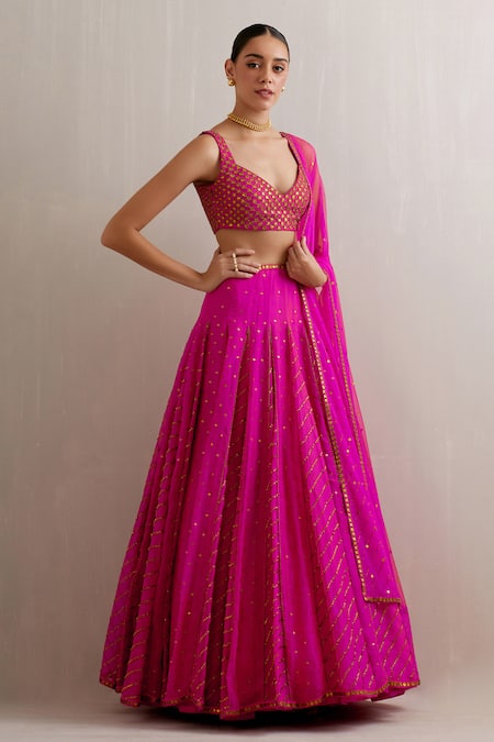 Shop Priyal Prakash Magenta Organza, Polyester, Net Sequins, Zari Sweetheart Neck Work Lehenga Set Online at Aza Fashions Shop_Priyal Prakash_Magenta Organza, Polyester, Net Sequins, Zari Sweetheart Neck Work Lehenga Set _Online_at_Aza_Fashions