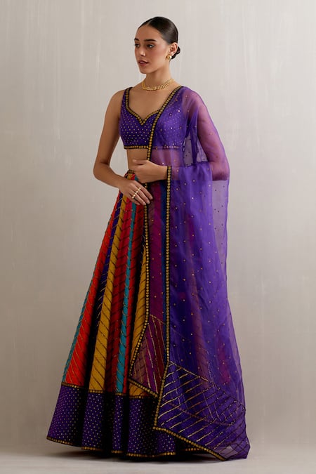 Shop Priyal Prakash Multi Color Organza, Polyester, Net Sequins, Chevron Embroidered Lehenga Set Online at Aza Fashions Shop_Priyal Prakash_Multi Color Organza, Polyester, Net Sequins, Chevron Embroidered Lehenga Set _Online_at_Aza_Fashions