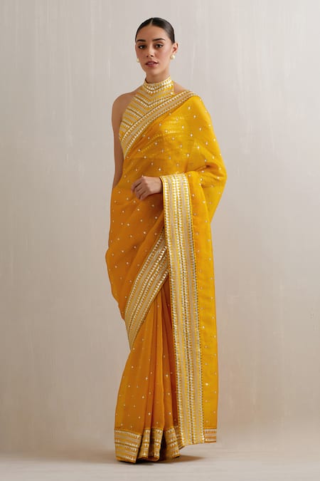 Priyal Prakash Yellow Silk Organza, Polyester Sequins, Zari Embroidered Saree With Blouse Online at Aza Fashions Priyal Prakash_Yellow Silk Organza, Polyester Sequins, Zari Embroidered Saree With Blouse _Online_at_Aza_Fashions