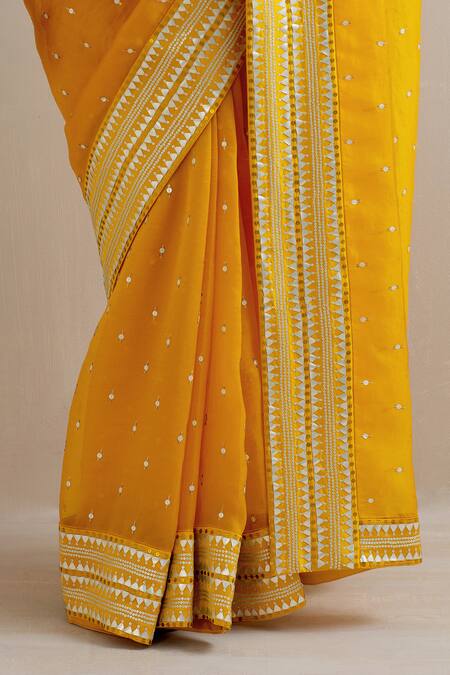 Buy Priyal Prakash Yellow Silk Organza, Polyester Sequins, Zari Embroidered Saree With Blouse Buy_Priyal Prakash_Yellow Silk Organza, Polyester Sequins, Zari Embroidered Saree With Blouse