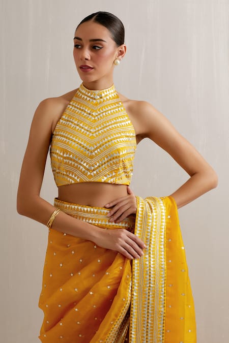Shop Priyal Prakash Yellow Silk Organza, Polyester Sequins, Zari Embroidered Saree With Blouse Online at Aza Fashions Shop_Priyal Prakash_Yellow Silk Organza, Polyester Sequins, Zari Embroidered Saree With Blouse _Online_at_Aza_Fashions