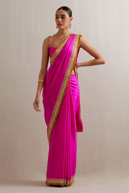 Reeta Fashion Gorgeous Magenta Pink Satin Silk Plain Saree with Unstitched  Blouse | Reeta Fashion