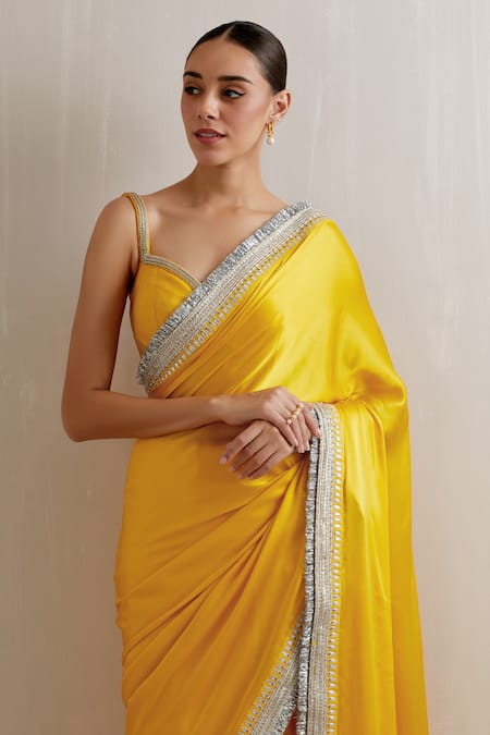 Buy Mustard Yellow Saree With Belt And Unstitched Blouse Piece Kalki  Fashion India