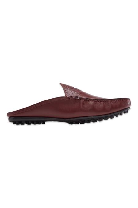 Buy_Baron & Bay_Maroon Plain Napa Leather Backless Loafers  _Online_at_Aza_Fashions