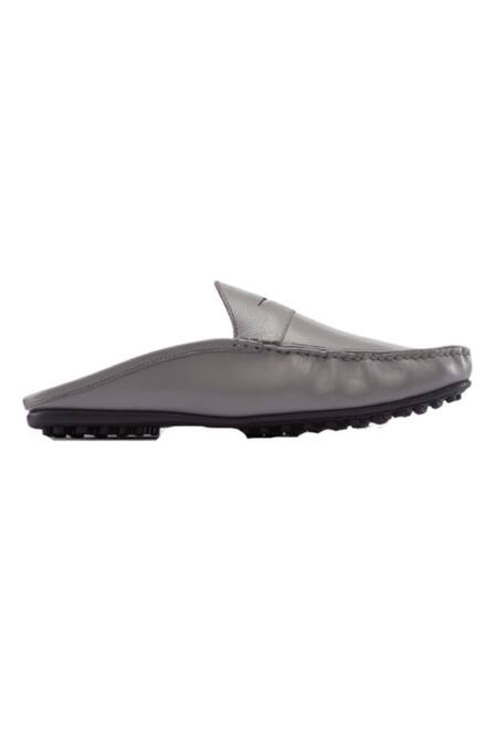 Buy_Baron & Bay_Grey Plain Backless Napa Leather Loafers  _Online_at_Aza_Fashions