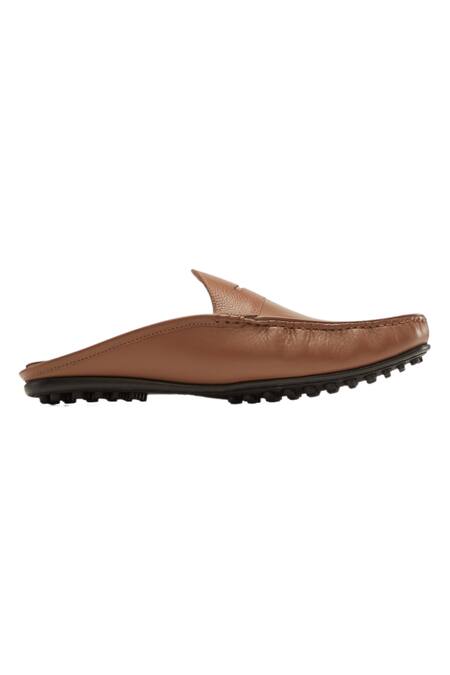 Buy_Baron & Bay_Brown Plain Arno Backless Loafers  _Online_at_Aza_Fashions