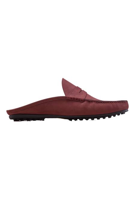Buy_Baron & Bay_Maroon Plain Arno Nubuck Backless Loafers  _Online_at_Aza_Fashions