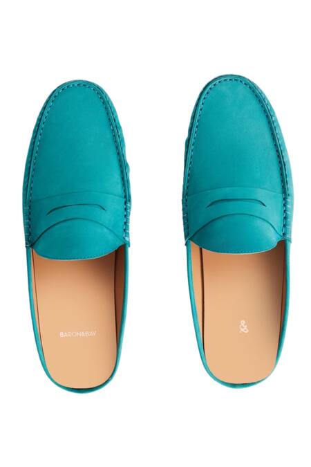 Shop_Baron & Bay_Blue Plain Arno Nubuck Penny Loafers  _at_Aza_Fashions