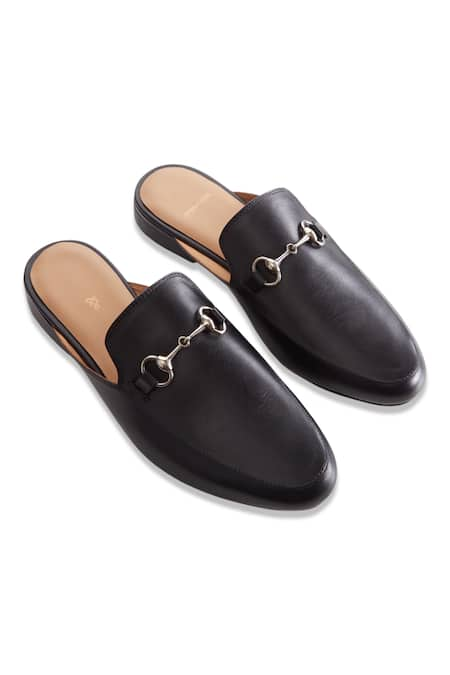 Baron&Bay Black Plain Arzignano Backless Horsebit Shoes  