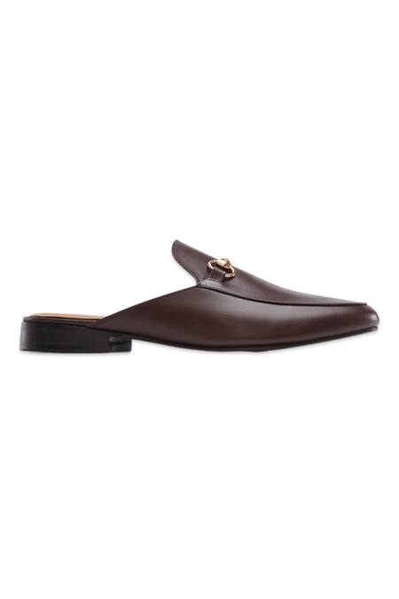 Baron & Bay_Brown Plain Arzignano Horsebit Backless Shoes  _Online_at_Aza_Fashions