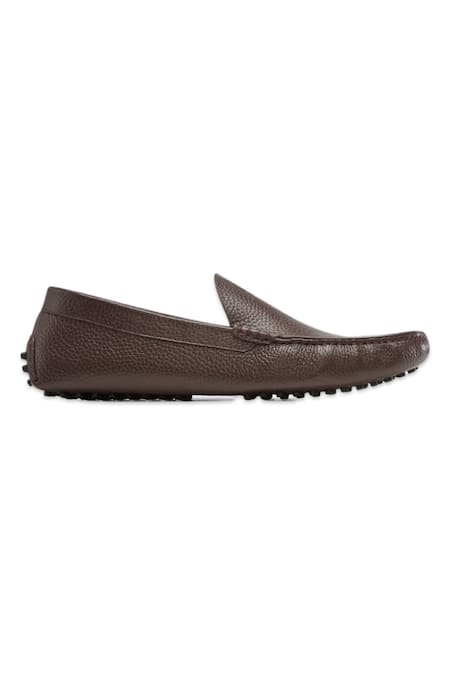 Baron & Bay_Brown Marino Milled Textured Round Toe Shoes  _Online_at_Aza_Fashions
