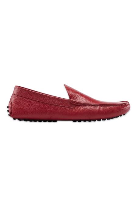 Buy_Baron & Bay_Red Marino Milled Round Toe Textured Shoes  _Online_at_Aza_Fashions