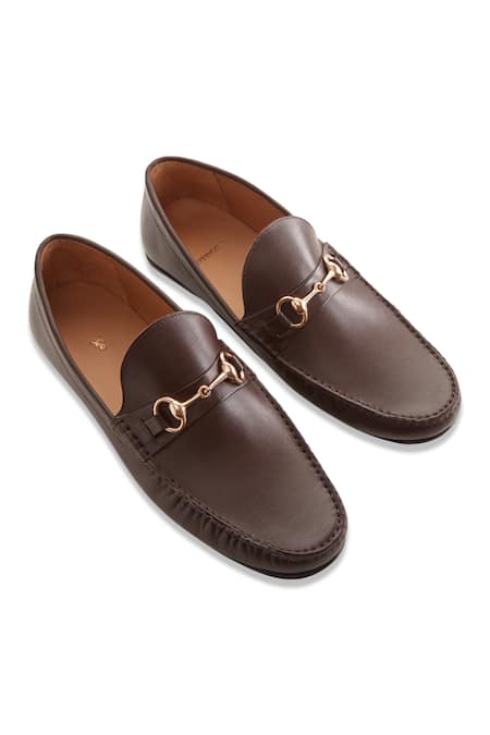 Baron&Bay Brown Embellished Arno Horsebit Metal Penny Loafers 